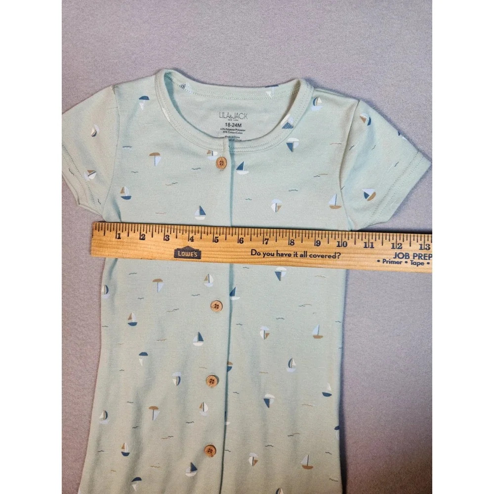 Lila & Jack Sage Green Sailboat Print Romper 18-24M Nautical Button Front